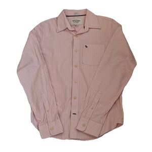 Abercrombie & Fitch Shirt Men Large Pink Casual Button Down Stripes‎ -Read